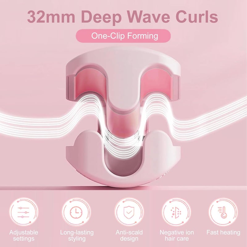 UJIO Hair Crimper for Women, 3 Barrel Beach Waver Curling Iron with 4 Temp Adjustable, Dual Voltage, Anti-Scald, Travel Lock, Fast Heating Crimper Hair Tool for All Hair Types (Pink) - Image 2